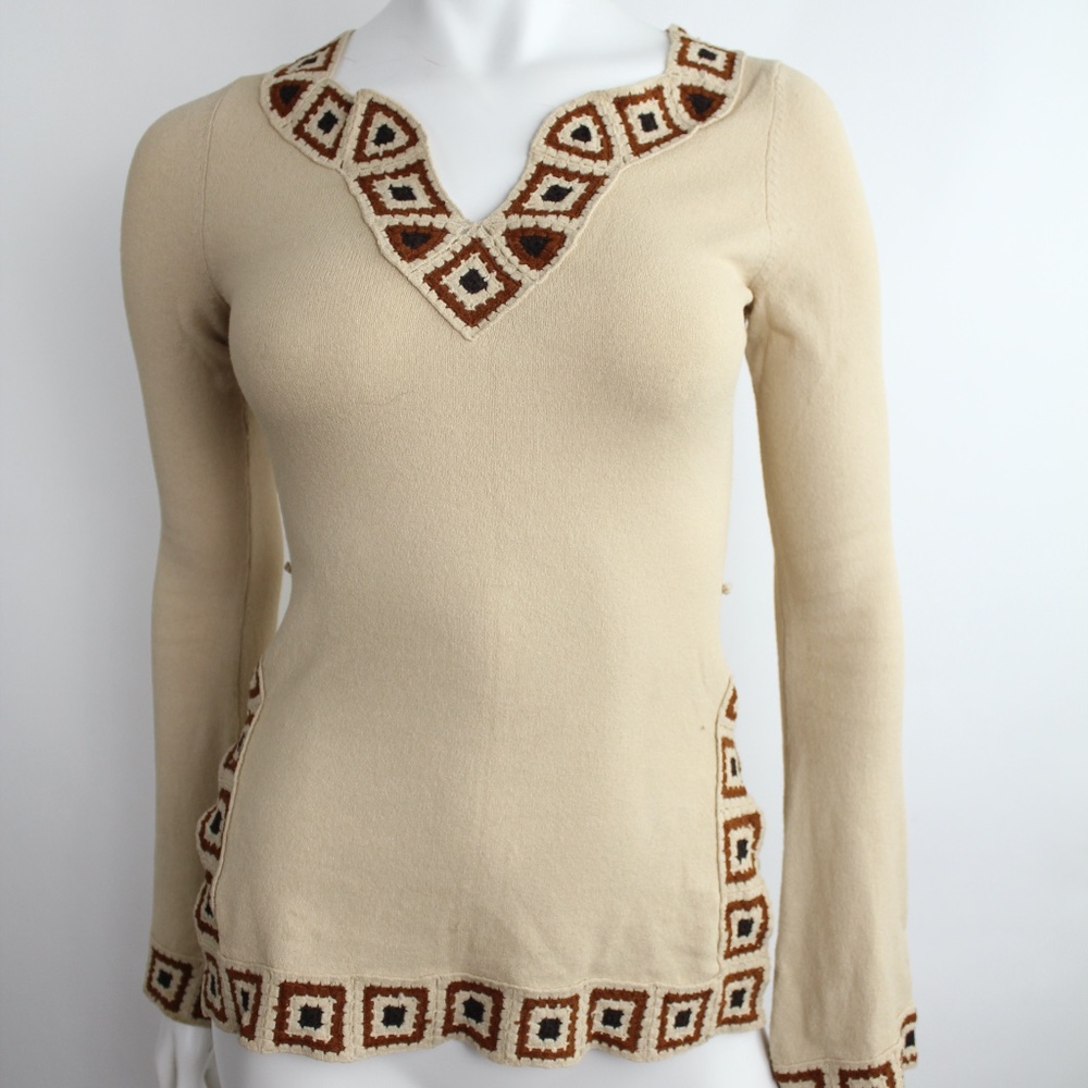 early 2000s bebe crochet knit bell sleeves hippie boho bohemian top shirt S vtg